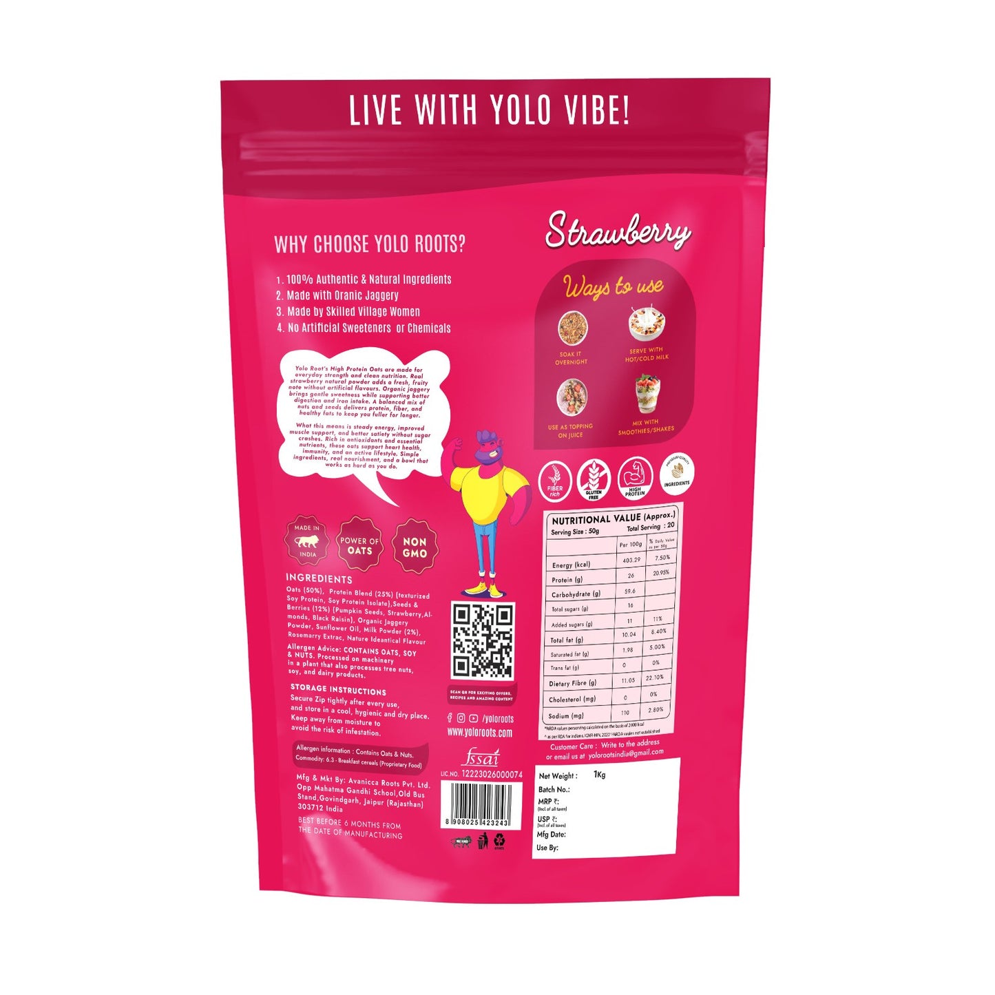 High Protein Strawberry Oats 26gm - Sweetened with Organic Jaggery