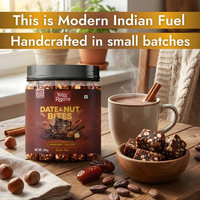 Yolo Roots Date & Nut Bites Hazelnut Cocoa Flavor 200g | No Added Sugar | Healthy Chocolate