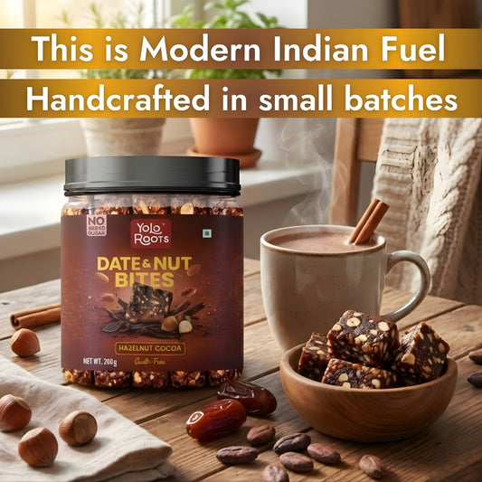 Yolo Roots Date & Nut Bites Hazelnut Cocoa Flavor 200g | No Added Sugar | Healthy Chocolate