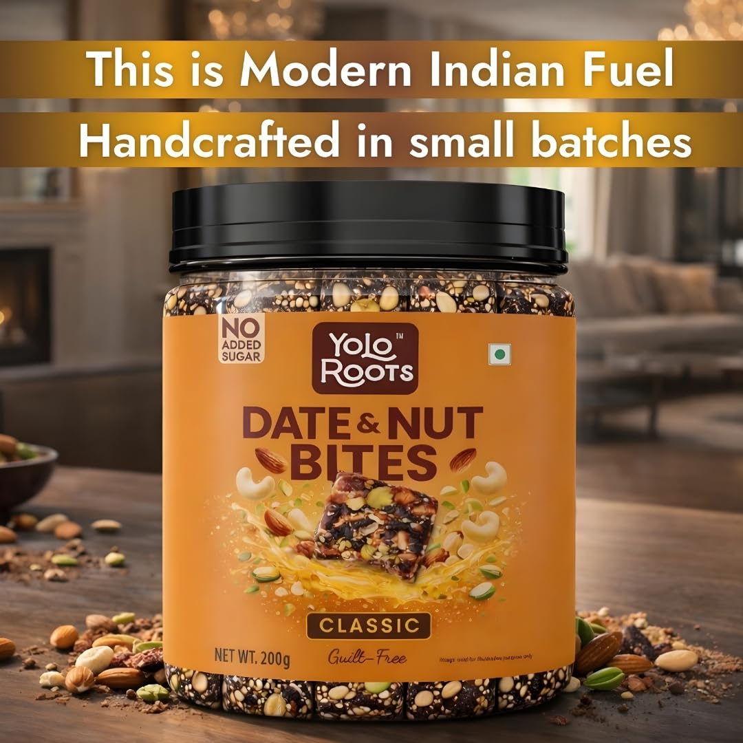 Yolo Roots Multigrain Crunchy Muesli 400g & Date & Nut Bites Barfi 200g Combo