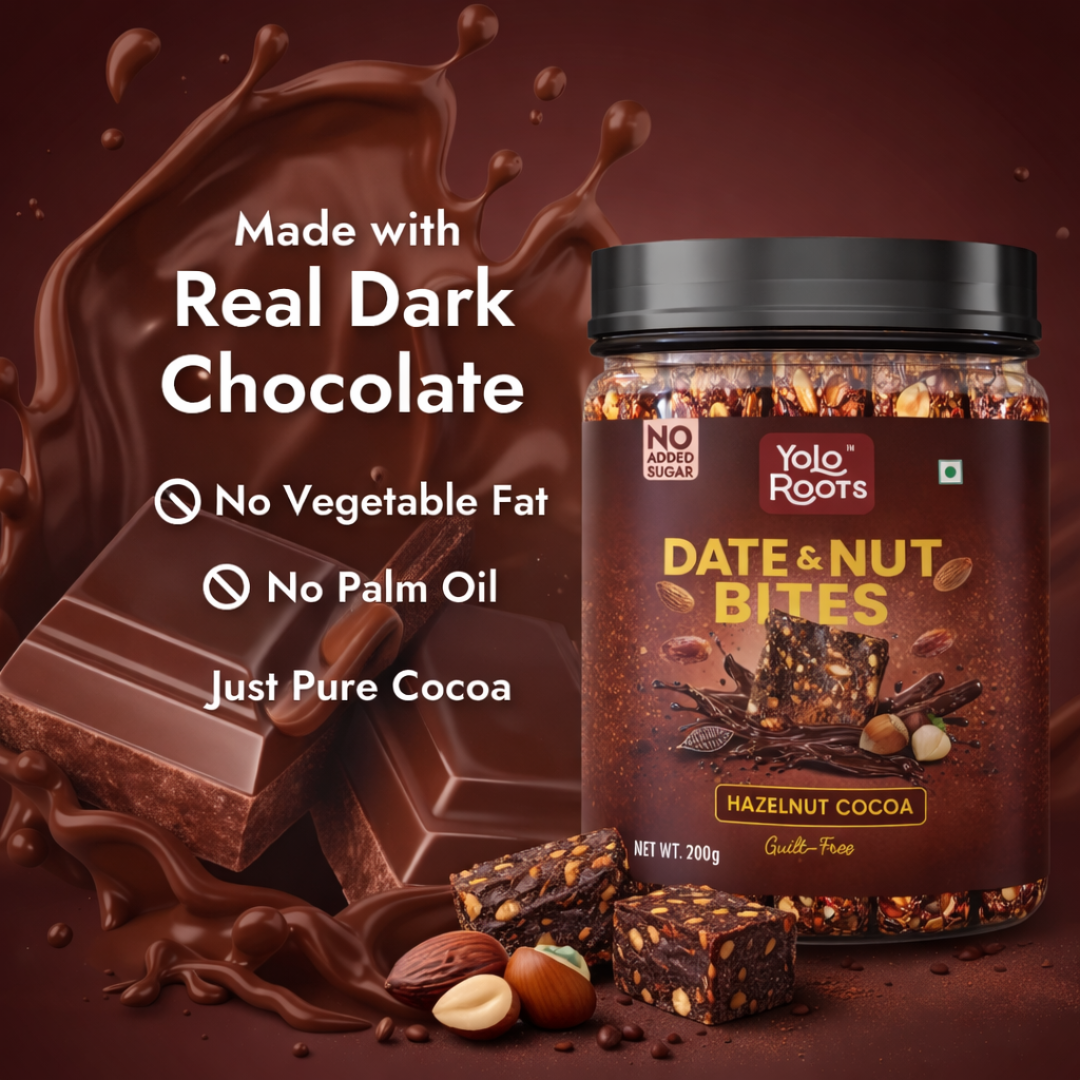 Yolo Roots Date & Nut Bites Hazelnut Cocoa Flavor 200g | No Added Sugar | Healthy Chocolate