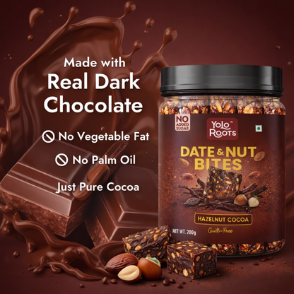 Yolo Roots Date & Nut Bites Hazelnut Cocoa Flavor 200g | No Added Sugar | Healthy Chocolate