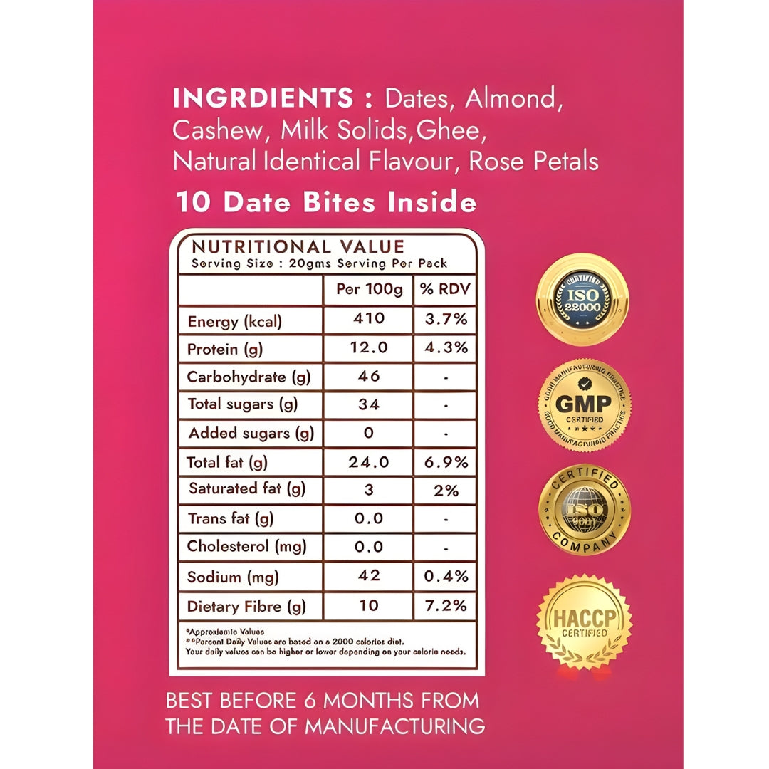 Yolo Roots Date & Nut Bites Mawa Rabdi Flavor 200g | No Added Sugar