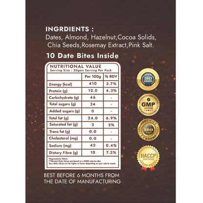 Yolo Roots Date & Nut Bites Hazelnut Cocoa Flavor 200g | No Added Sugar | Healthy Chocolate