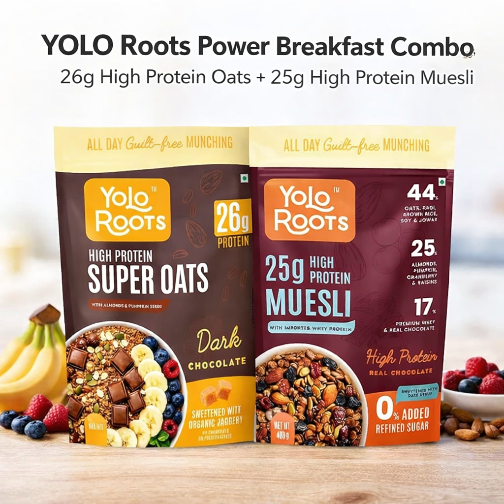 Yolo Roots High Protein Breakfast Combo 1kg | 25–26g Protein | Whey Mu